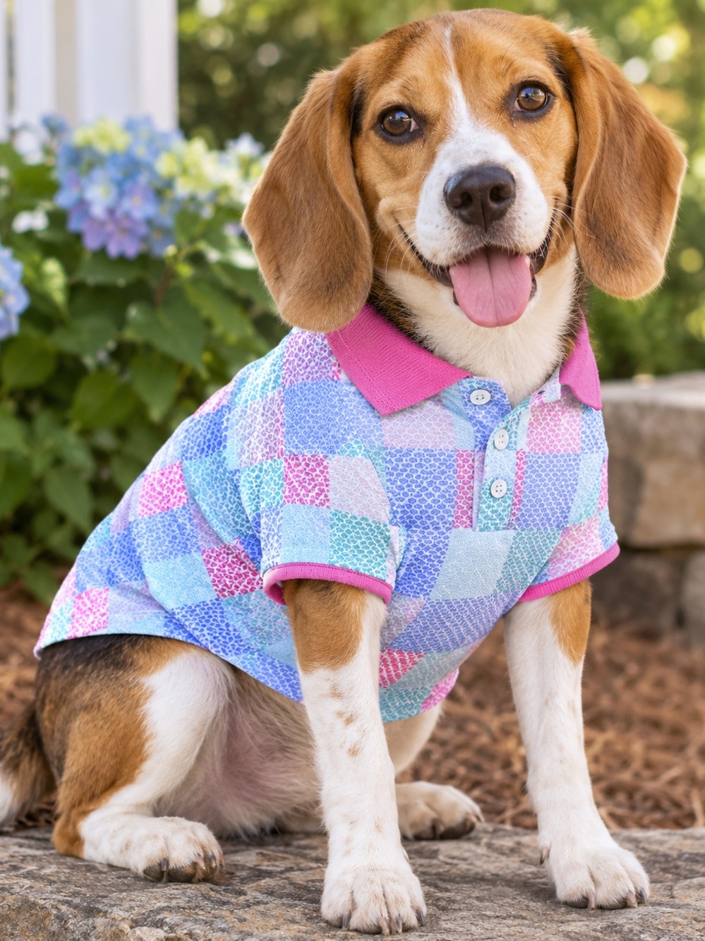 Pet Polo Shirt for Dogs in Pink and Pastel Patchwork NWT